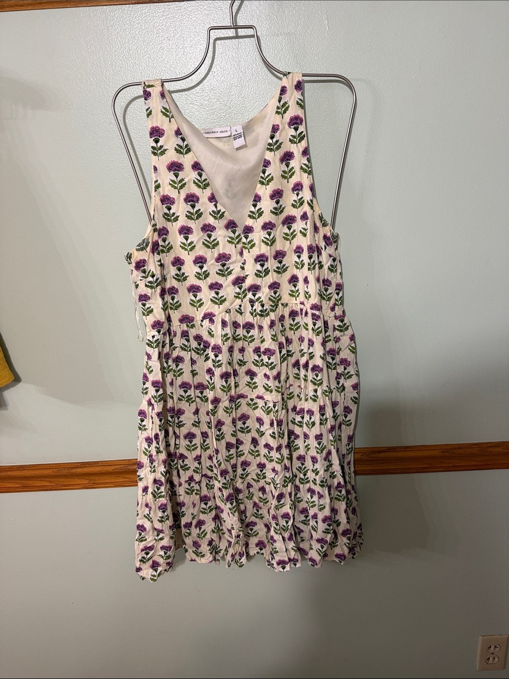 Sincerely Jules Cream Sleeveless Dress with Purple Floral Print